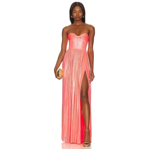 strapless open back dress Valina Pink Ruched Asymmetric Maxi Dress With Drape – Club L London